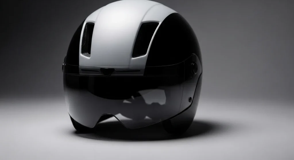 Casque triathlon aérodynamique avec visière intégrée, coque lisse blanche et noire