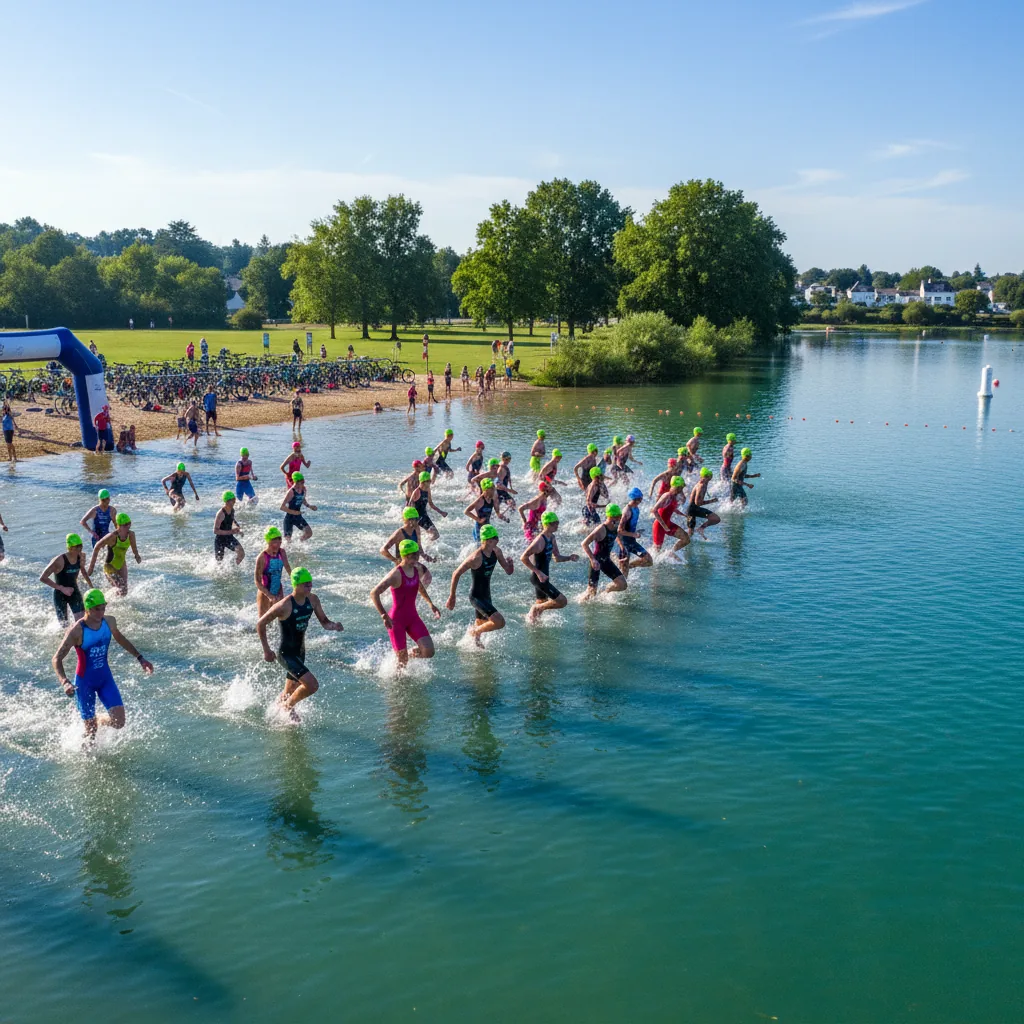 Départ natation d'un triathlon XS super sprint en eau libre