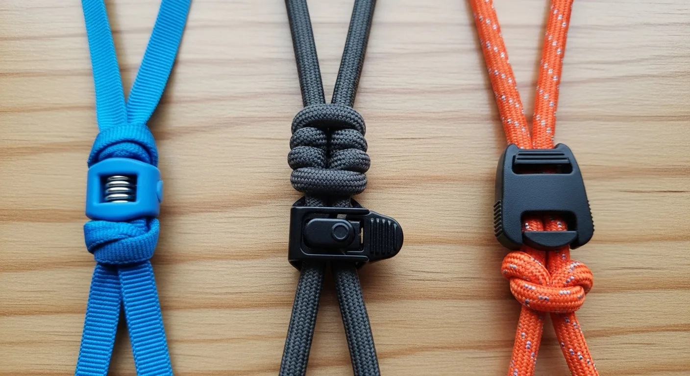 Comparatif de trois types de lacets élastiques triathlon posés sur une surface en bois
