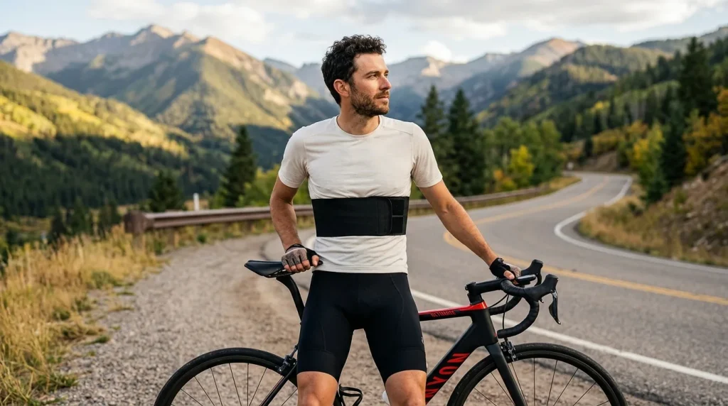 Cycliste portant une ceinture de maintien thoracique après une chute à vélo