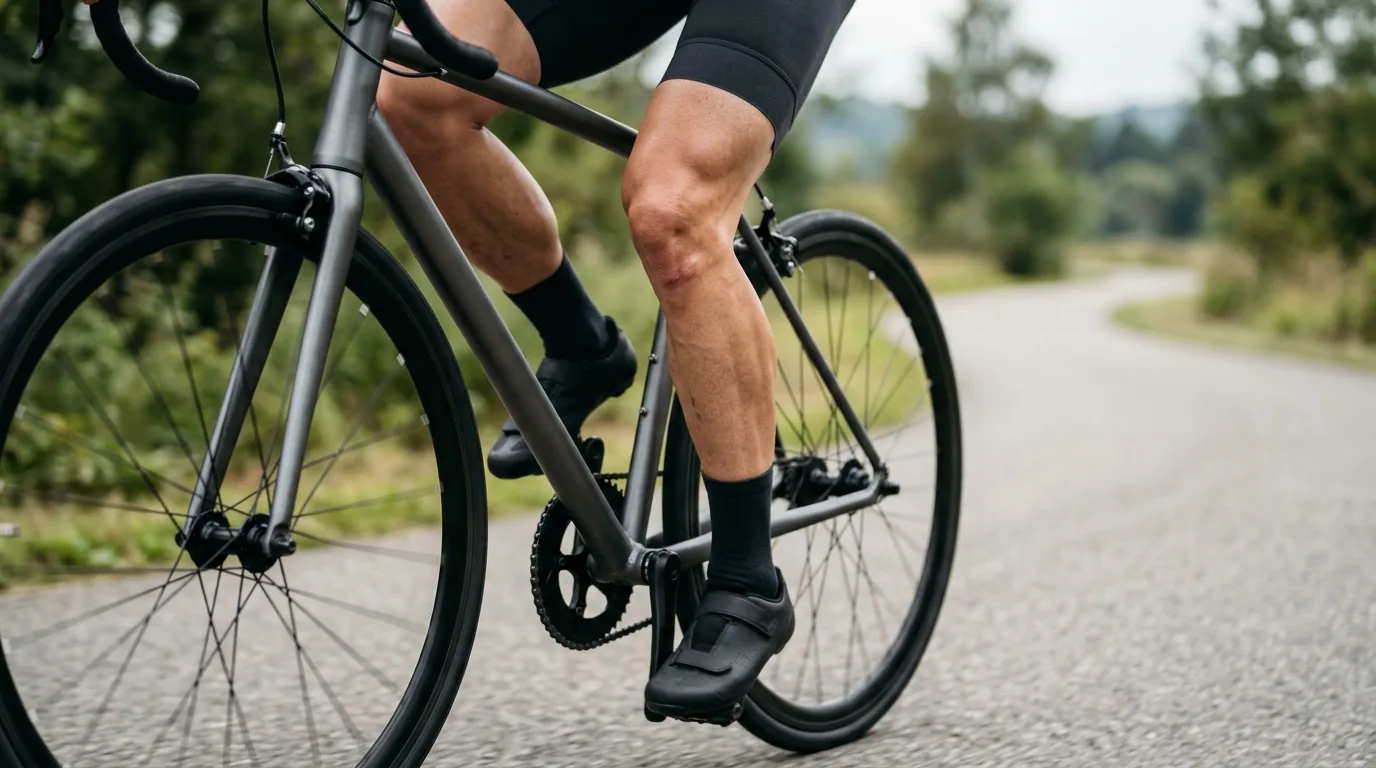 Cycliste pédalant à faible résistance pour ménager son genou pendant la rééducation d'une fissure méniscale