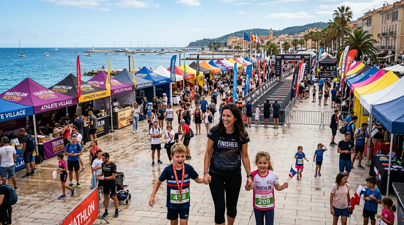 Ambiance familiale au Village IRONMAN sur la Place du Palais de Justice