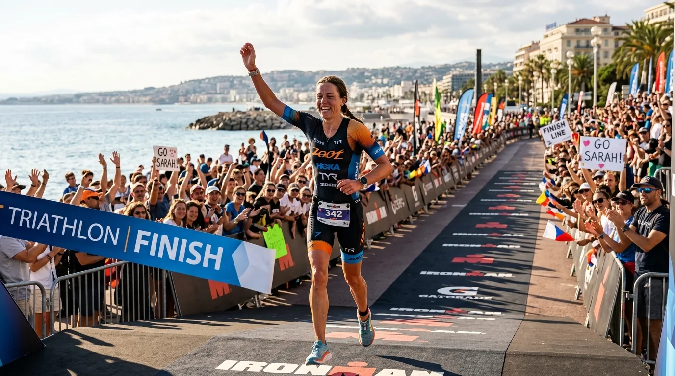 Arrivée d'un triathlète sur le Remblai des Sables-d'Olonne