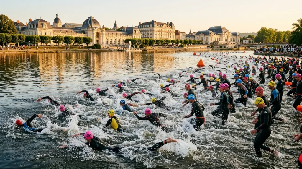 Départ groupé de la natation dans le lac d'Allier à Vichy