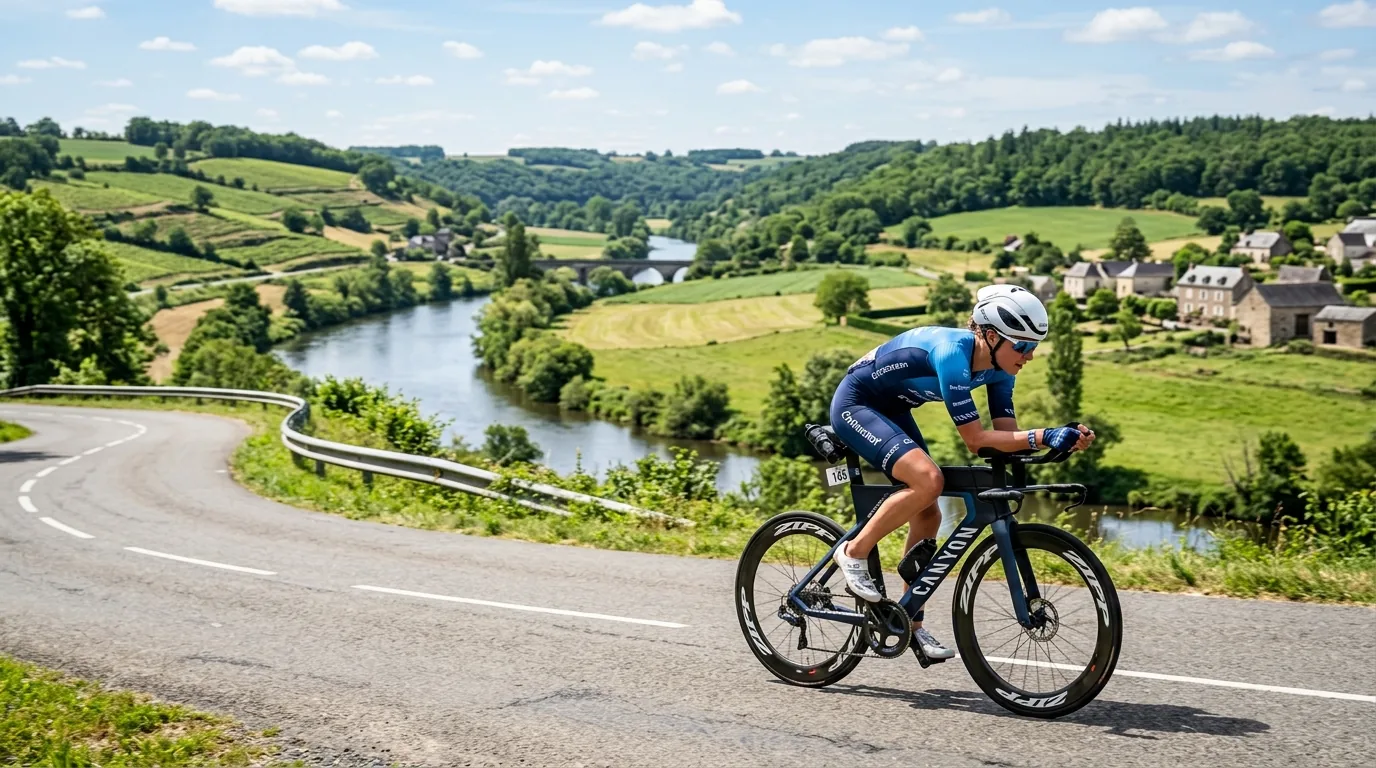 Cycliste longeant les rives entre Loire et Maine