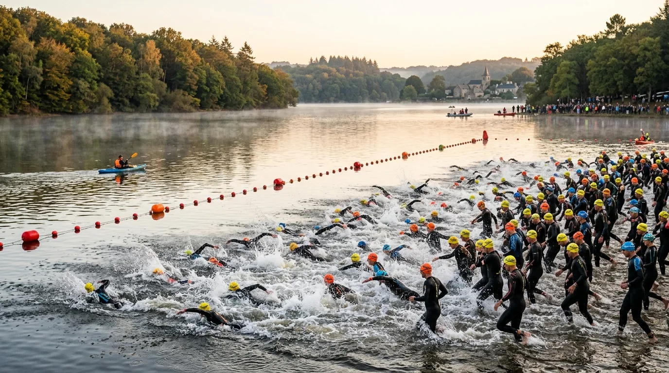 Départ groupé de la natation sur le Lac de Maine à Angers