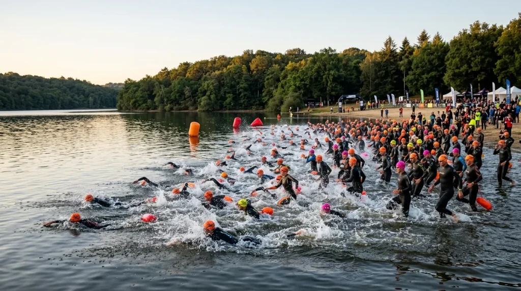 Départ groupé de la natation sur le Lac de Maine à Angers
