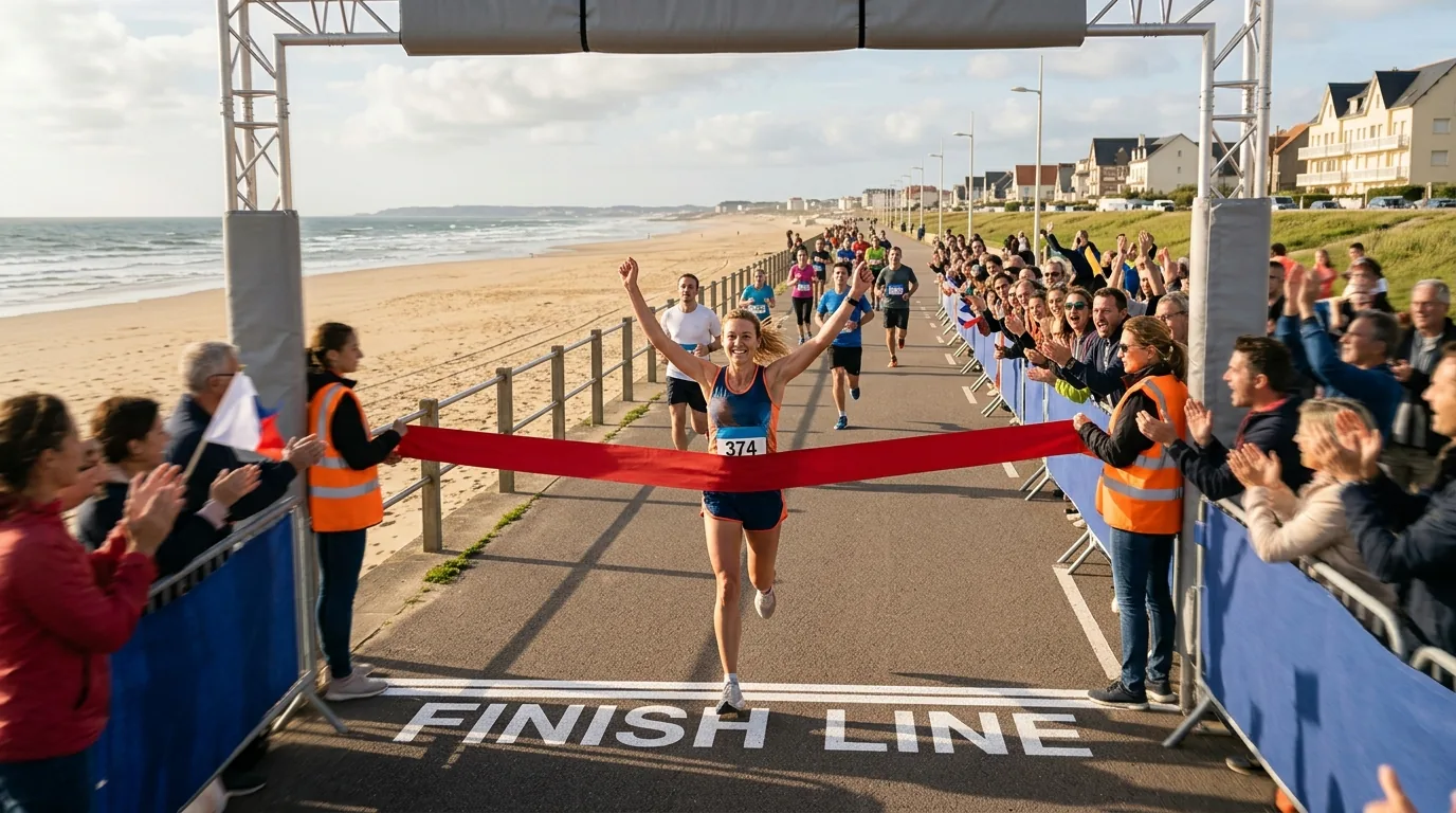 Arrivée d'un triathlète sur le remblai de La Baule près du Casino