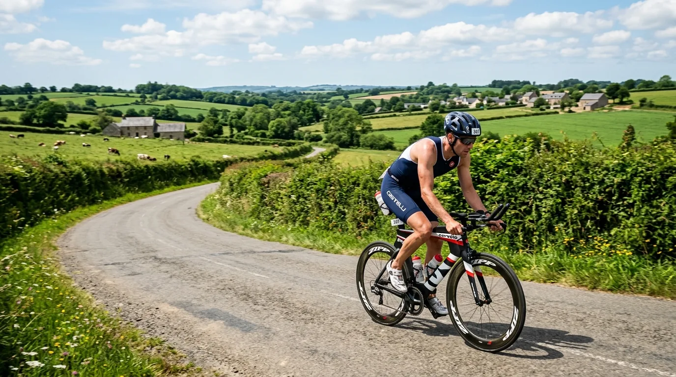 Cycliste traversant le bocage vendéen lors de l'épreuve vélo