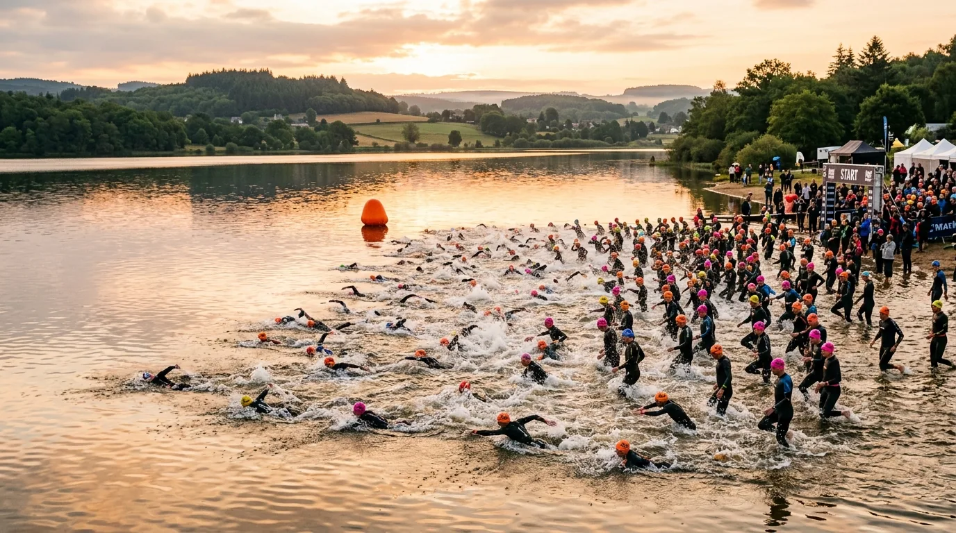 Départ groupé de la natation sur le Lac de Moulin Papon