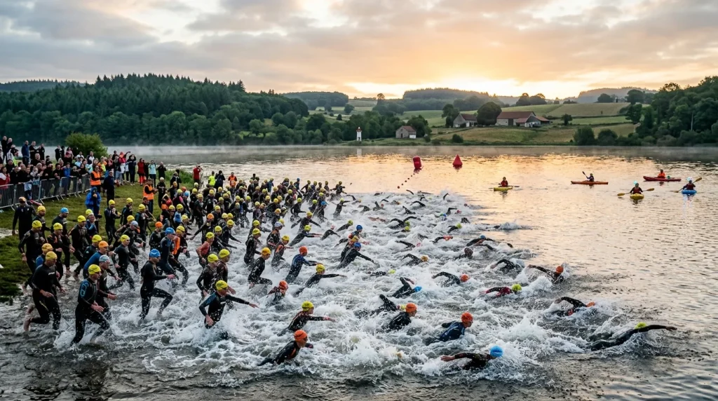 Départ groupé de la natation sur le Lac de Moulin Papon à La Roche-sur-Yon