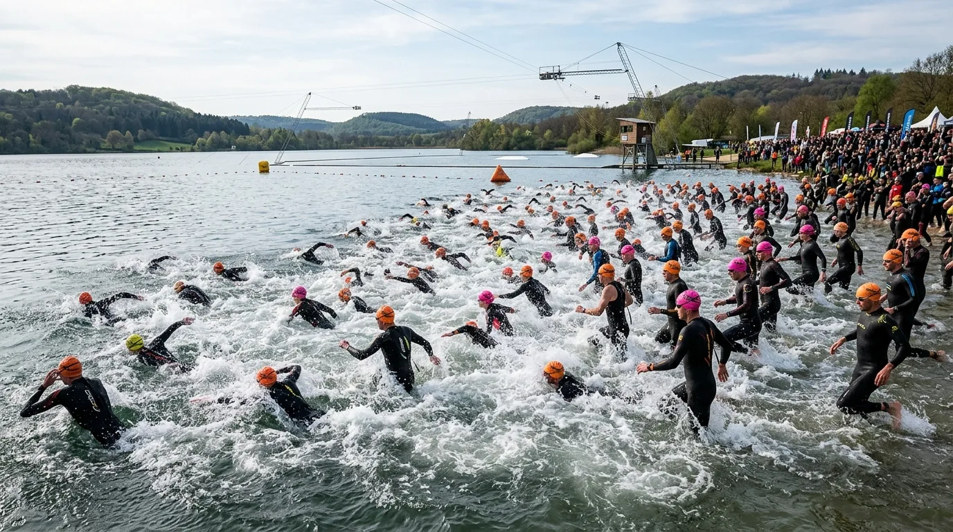 Départ de la natation sur le plan d'eau de la base de loisirs du Grand Bleu