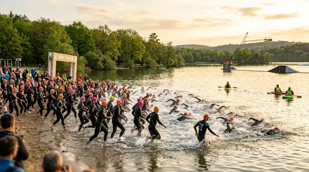 Départ groupé de la natation sur le plan d'eau du Grand Bleu à Pont-à-Mousson
