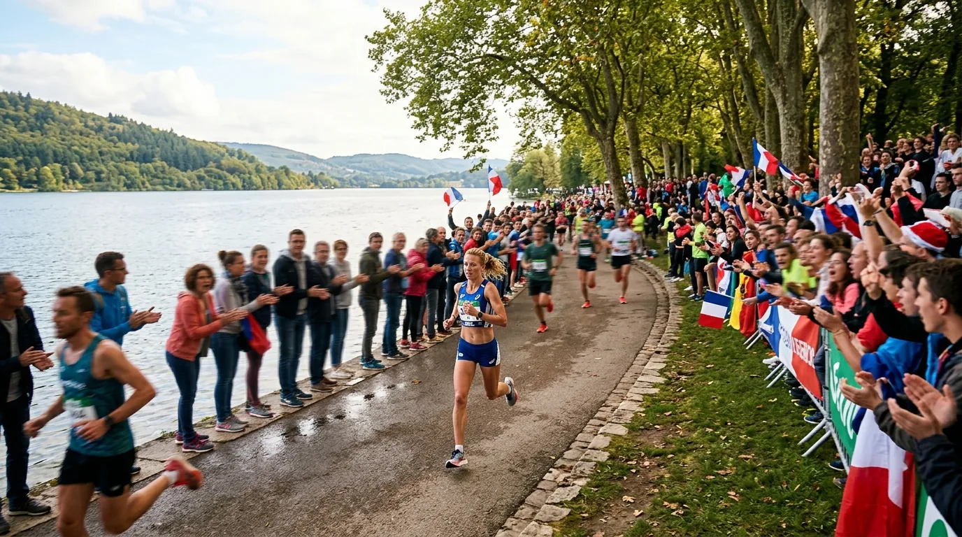 Coureur sur le circuit autour du lac de Pont-l'Évêque